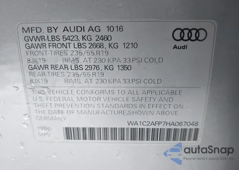 2017 Audi Q5 2.0T Premium из США, поврежденный, VIN WA1C2AFP7HA067048